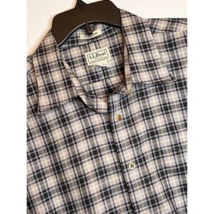 LL Bean Men's XL Tall US Army Tartan Plaid Button Down Shirt Grey Black Cotton